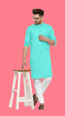 HouseOfCommon Men Striped A-line Kurta(Blue)