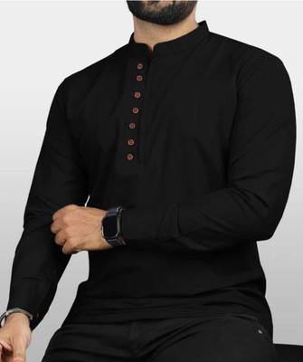 Kailash Men Solid Straight Kurta(Black)