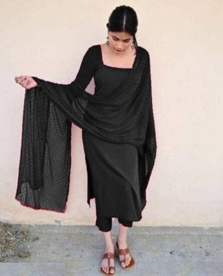 King Creation Women Solid A-line Kurta(Black)