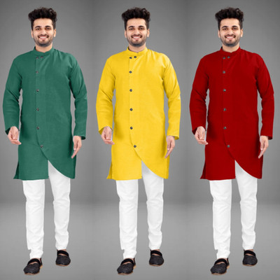 DIAMOND CLUSTER Men Self Design Trail Cut Kurta(Multicolor)