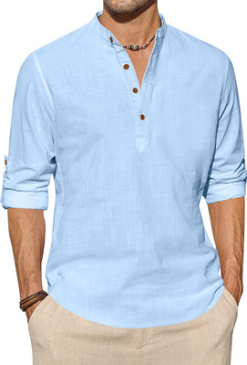 ZOMBOM Men Solid, Self Design Straight Kurta(Light Blue)