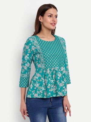 Aj Art Women Printed Cape Top Kurta(Green)