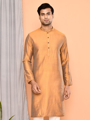 Maahi Fabs Men Solid Straight Kurta(Brown)