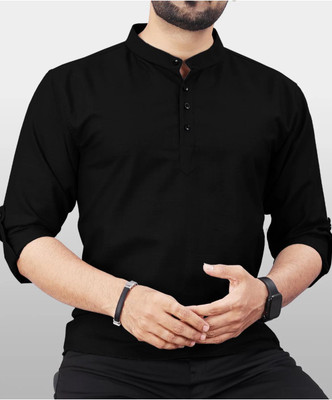 kanha creation Men Solid Straight Kurta(Black)