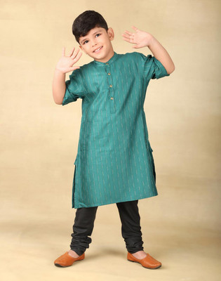 Fabindia Boys Self Design A-line Kurta(Green)