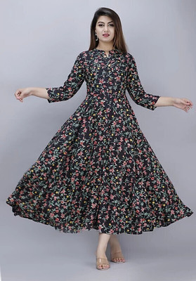 AnviTextile Women Printed Anarkali Kurta(Multicolor)
