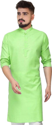 VINAARI Men Solid A-line Kurta(Green)