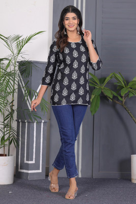 minni Women Printed Straight Kurta(Black)