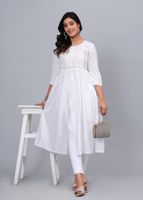 CHOLKI Women Self Design A-line Kurta(White)