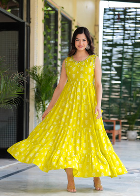 CHARVI CREATION Women Printed Gown Kurta(Multicolor)