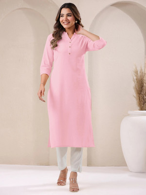 Janasya Women Solid Straight Kurta(Pink)