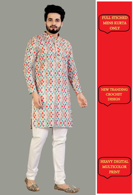 MANIBAA CLOTHING Men Geometric Print Straight Kurta(Multicolor)