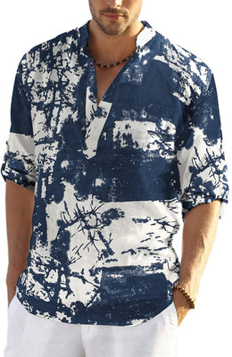 ZARTHA Men Printed Straight Kurta(Blue)