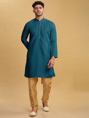 ANOUK Men Abstract Straight Kurta(Green)