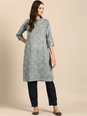 ANOUK Women Printed Straight Kurta(Blue)