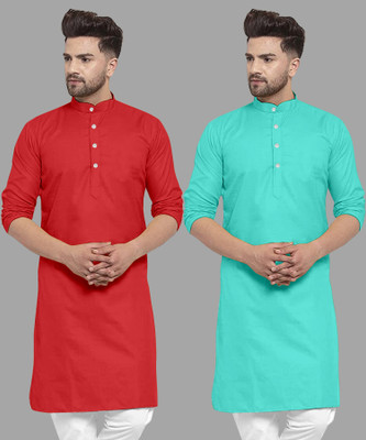UDANIENTERPRISE Men Solid Straight Kurta(Blue, Red)