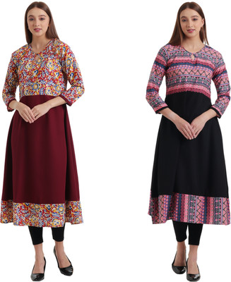 HOKET Women Solid Anarkali Kurta(Black)