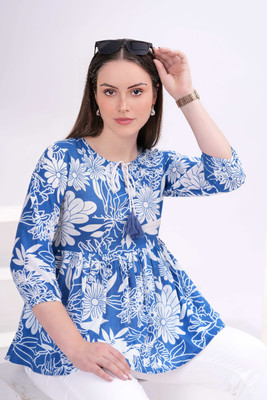 hibiki Casual Floral Print Women Blue Top