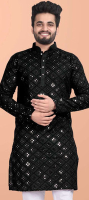 AK Creation Men Embroidered A-line Kurta(Blue)