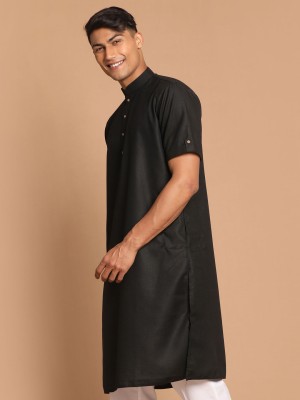 VM Men Solid A-line Kurta(Black)