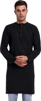 HouseOfCommon Men Self Design Straight Kurta(Black)
