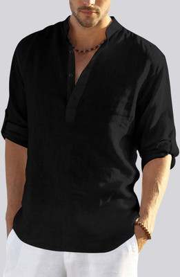 HEMADHAV Men Solid Straight Kurta(Black)
