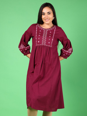 V-MART Women Self Design A-line Kurta(Maroon)