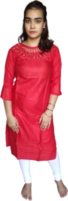 VED FASHION Women Solid Straight Kurta(Red)