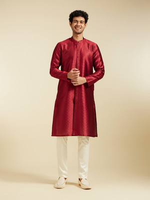 DIWAS by Manyavar Men Self Design Straight Kurta(Maroon)