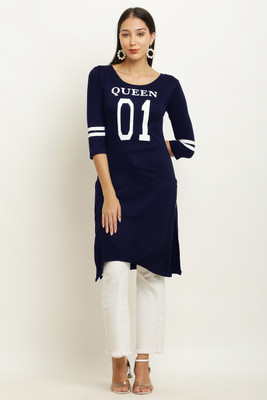 Purser Women Printed A-line Kurta(Dark Blue)