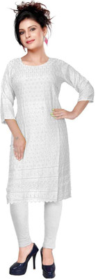 Dua Women Embroidered A-line Kurta(White)