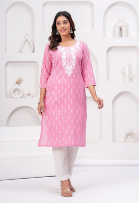 Bhavyansh International Women Embroidered Straight Kurta(Pink)