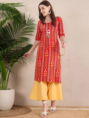 SZN Women Printed A-line Kurta(Red)