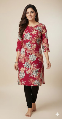 Fabraaya Women Floral Print, Printed Straight Kurta(Red)