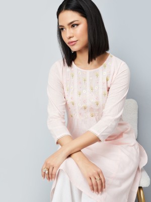 MAX Women Embroidered A-line Kurta(Pink)