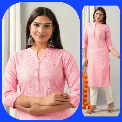 Ranawatintrend Women Floral Print Straight Kurta(Pink)