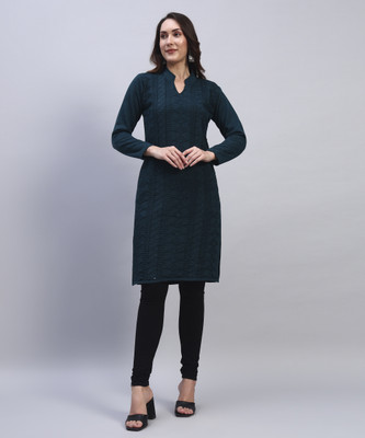 DUCOHIVE Women Self Design Straight Kurta(Blue)