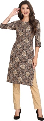 Great Outfits Women Floral Print Straight Kurta(Brown)