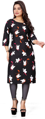 zindora Women Printed Straight Kurta(Black)