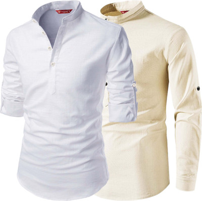 FireFish Men Solid A-line Kurta(Beige)