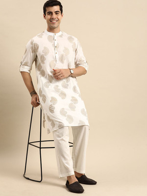ANOUK Men Self Design Straight Kurta(White)