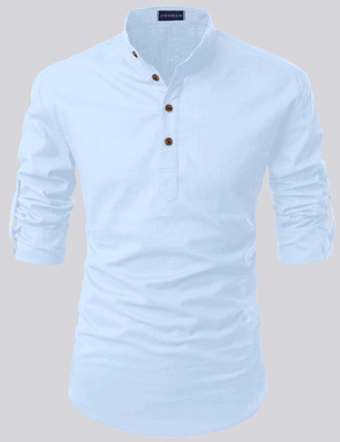 ZOMBOM Men Solid Straight Kurta(Light Blue)
