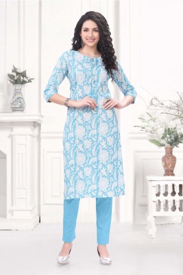 Great Outfits Women Floral Print A-line Kurta(Light Blue, White)