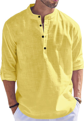Kavyangle Creation Men Self Design Straight Kurta(Yellow)