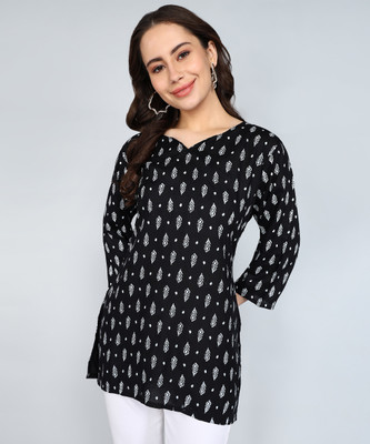 Tviksha Fashion Women Floral Print Straight Kurta(Black)