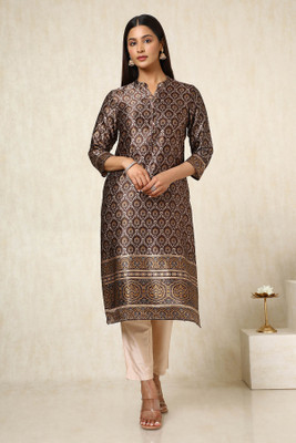 soch Women Printed Straight Kurta(Brown)