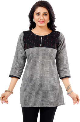 Anmi Gracious Gray Cotton Short Kurti Tunic Top For Women Printed Women Straight Kurta(Grey)