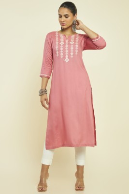 soch Women Embroidered Straight Kurta(Pink)