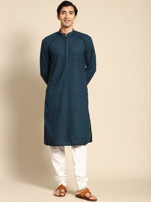 Rajubhai Hargovindas Men Self Design Straight Kurta(Dark Green)