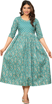 Qadri Textiles Flared/A-line Gown(Blue)